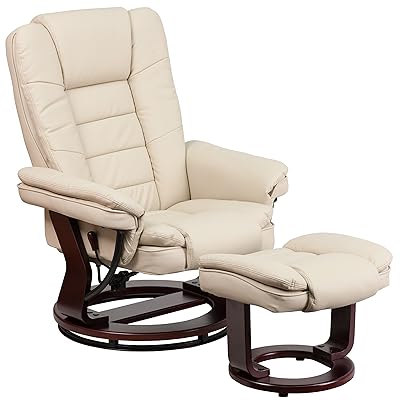 Flash Furniture Contemporary Recliner with Ottoman, Beige Leather
