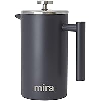 MIRA 34 oz Stainless Steel French Press Coffee Maker with 3 Extra Filters | Double Walled Insulated Coffee & Tea Brewer…