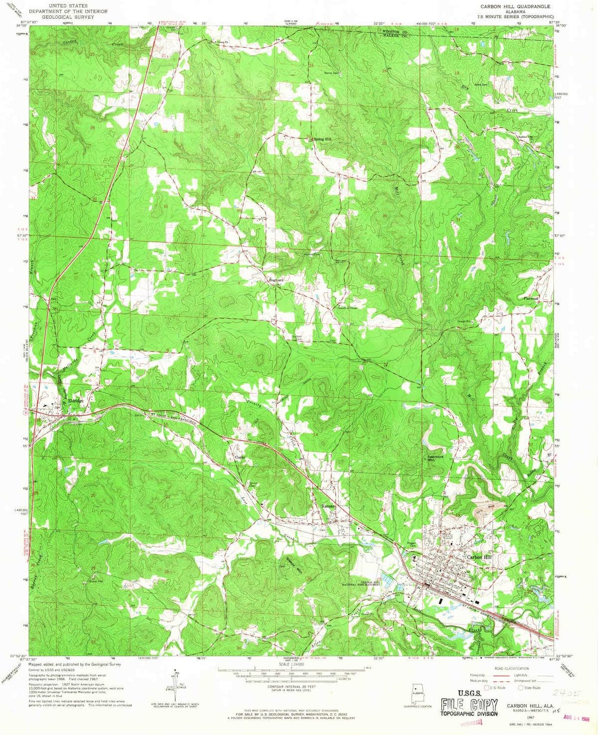 YellowMaps Carbon Hill AL topo map, 124000 Scale, 7.5 X 7.5 Minute, Historical