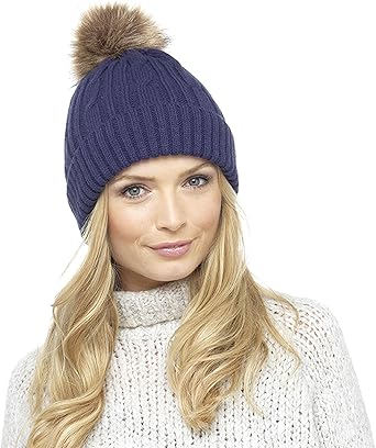 ladies bobble hats with fur bobble
