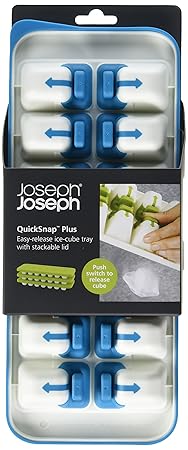 Joseph Joseph 20020 QuickSnap Ice Cube Tray with Cover Lid Easy-Release No-Spill Stackable Odor-Free Dishwasher Safe, Blue