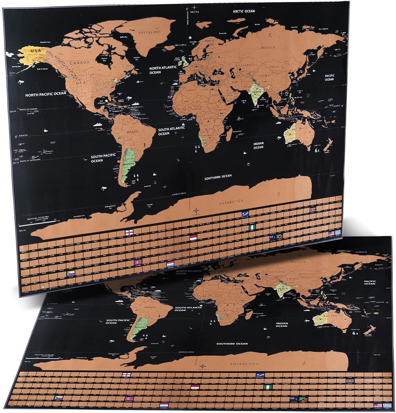 Qinmay Scratch Off World Map Poster with US States and Country Flags, Track Your Adventures, Share Your Travel Memories, Best Gift for Travels (Large, Black)