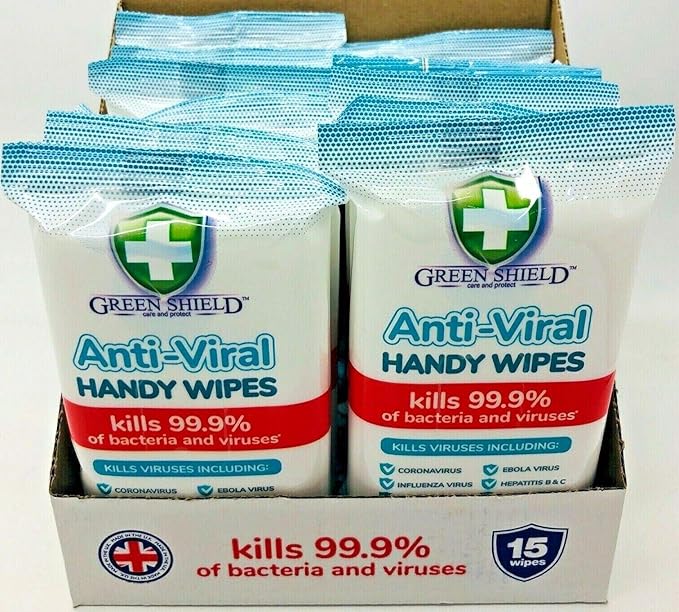 Green Shield AntiViral Handy Pocket Wipes 15pk X12 = 180 Wipes Amazon