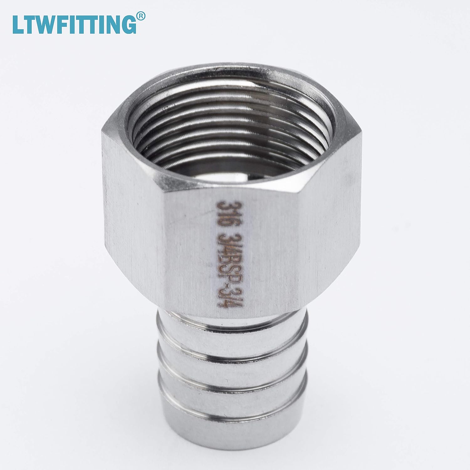 LTWFITTING Stainless Steel 316 BSP Fitting Coupler/Adapter 3/4-Inch Female BSPP x 3/4-Inch(19mm) Hose Barb Fuel Gas (Pack of 5) - Image 5