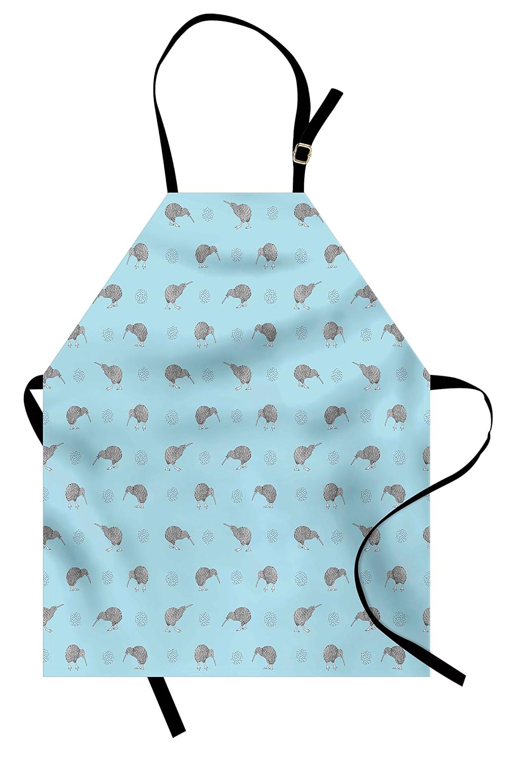 Ambesonne Grey Blue Apron, Kiwi Birds Indigenous New Zealand Animals Doodle Style Tropical Wildlife, Unisex Kitchen Bib Apron with Adjustable Neck for Cooking Baking Gardening, Pale Blue and Grey