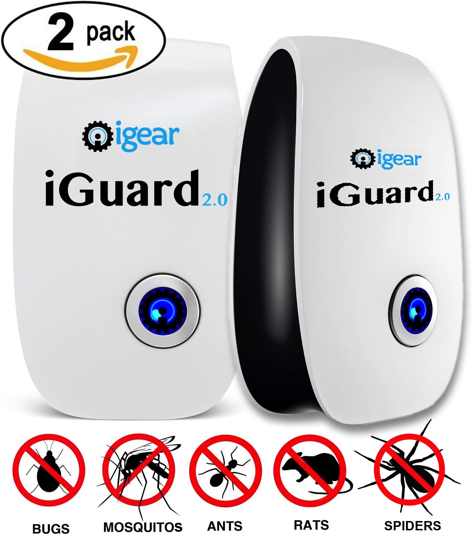 iGear iGuard2.0 Ultrasonic Pest Repeller for Repels Rodent and Insect - Pack of 2 Pest Repellent - Best Pest Control Products for Home Indoor Use!