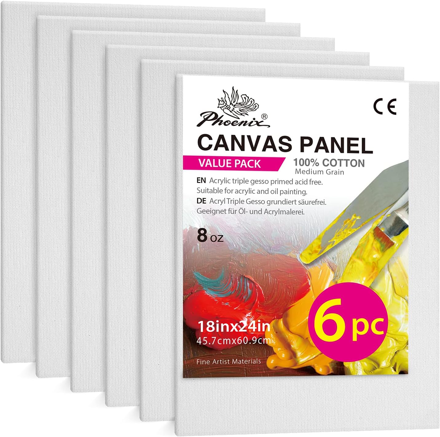 PHOENIX Artist Painting Canvas Panels - 18x24 Inch / 6 Pack - Triple Primed Cotton Canvas Boards for Oil & Acrylic Painting: Everything Else