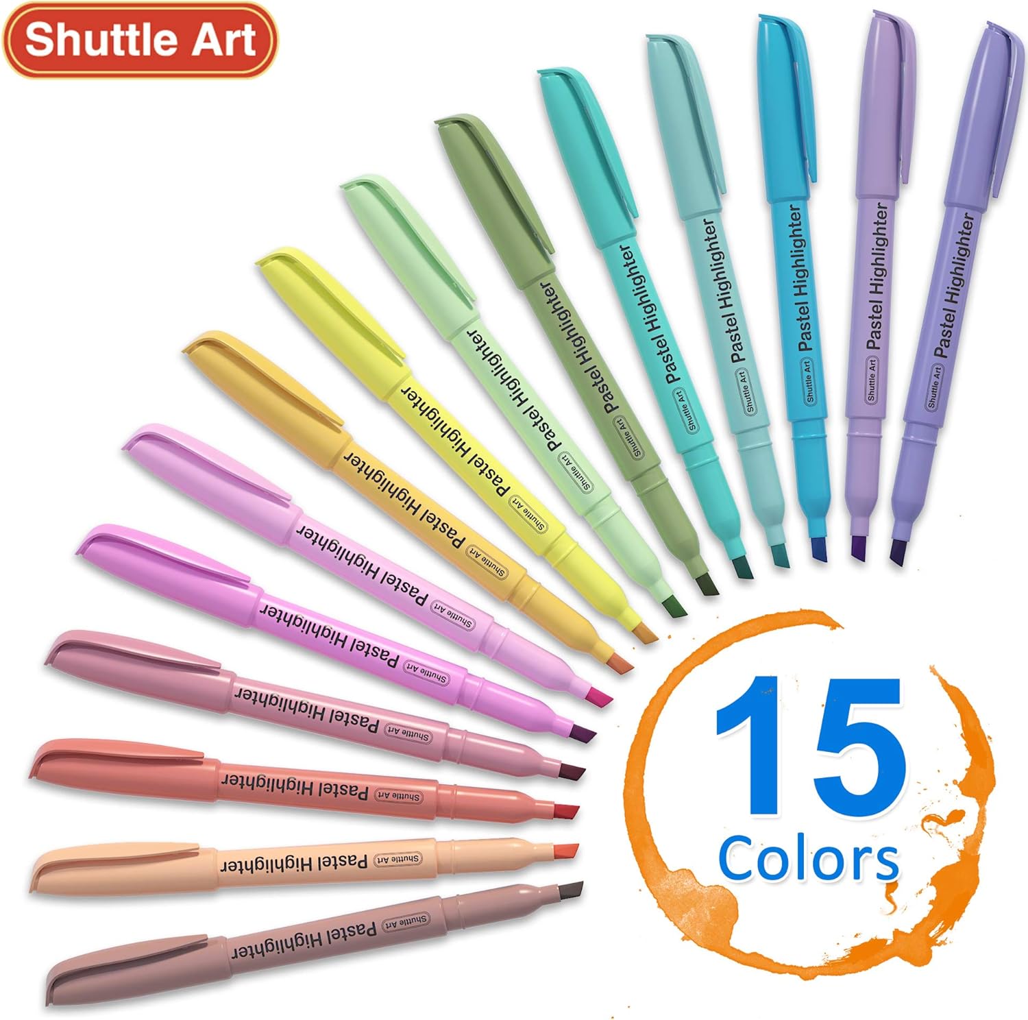 Highlighters, Shuttle Art 15 Colors Pastel Highlighter Pens Assorted Colors, Chisel Tip Dry-Quickly Non-Toxic Highlighter Markers for Adults Kids Highlighting in the Home School Office : Office Products