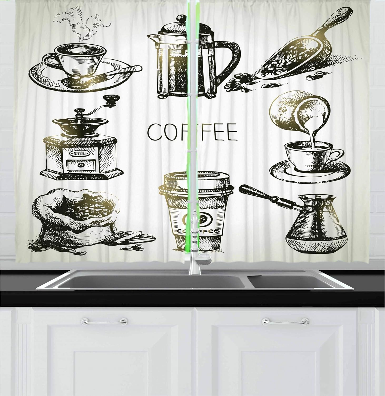 Amazoncom Ambesonne Coffee Kitchen Curtains Brewing Equipment