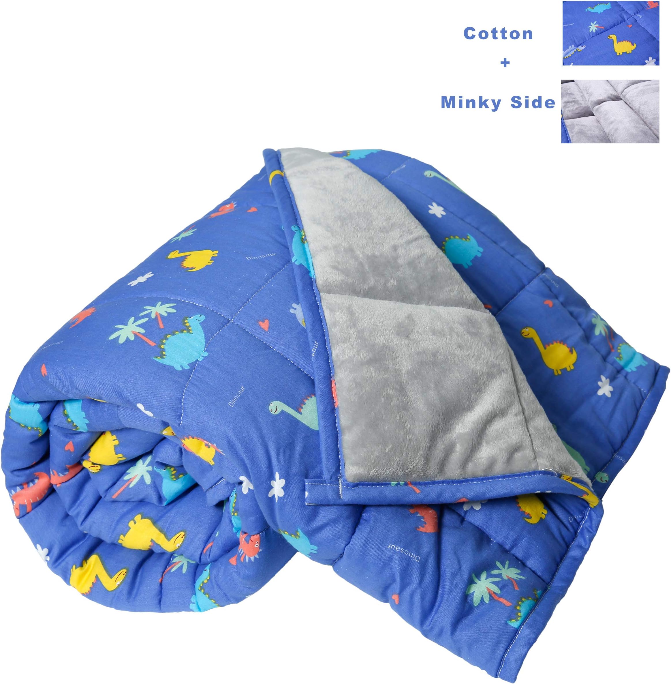 Oileus 7lbs Weighted Blanket for Kids 41''x 60'', One Peice Kid Comfort Sensory Blankets, Dinosaur Blanket for Boys Girls Children, Blue Dinosaur