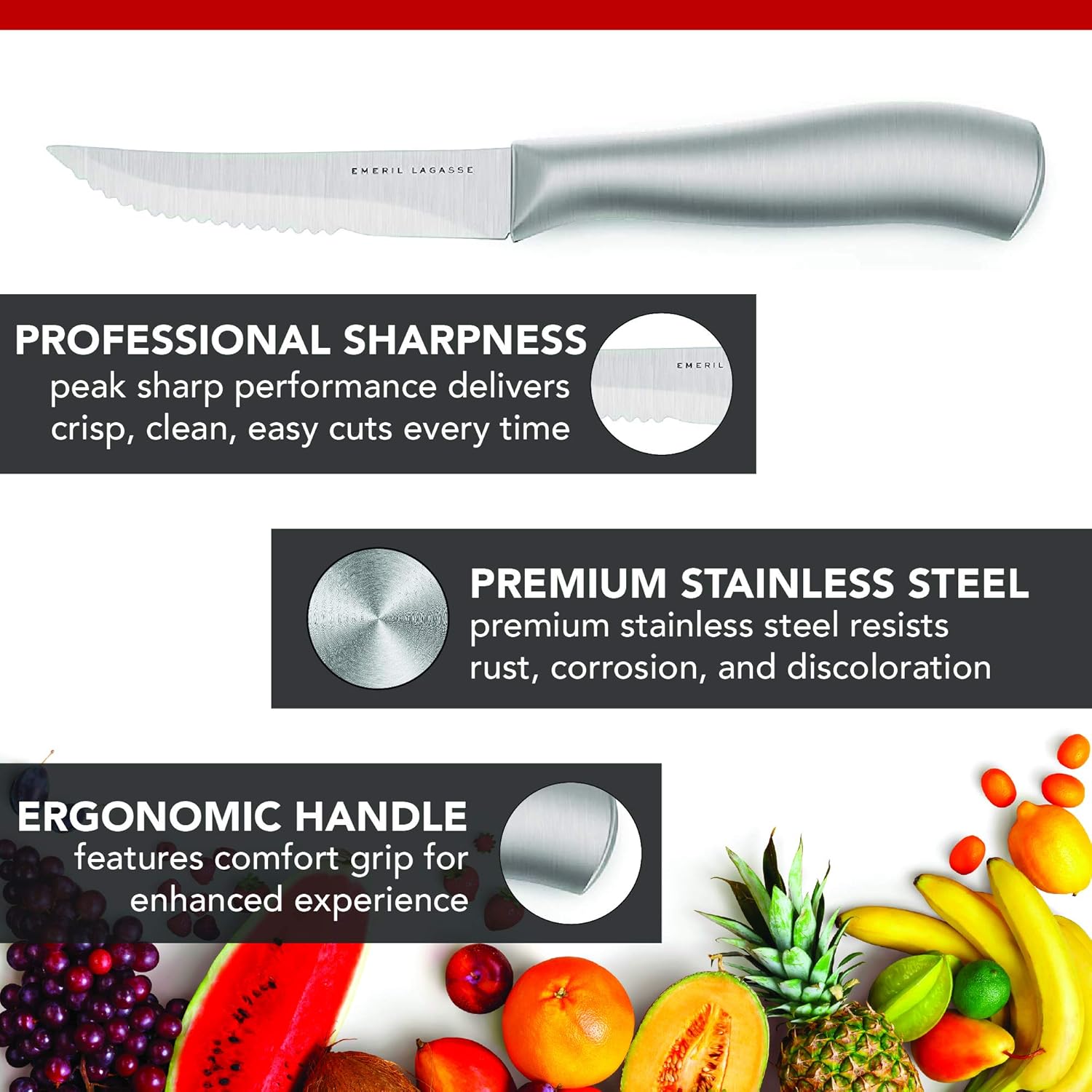 Emeril Lagasse 8-Piece 4.5” Stainless Steel Steak Knife Set (Large Handles): Kitchen & Dining