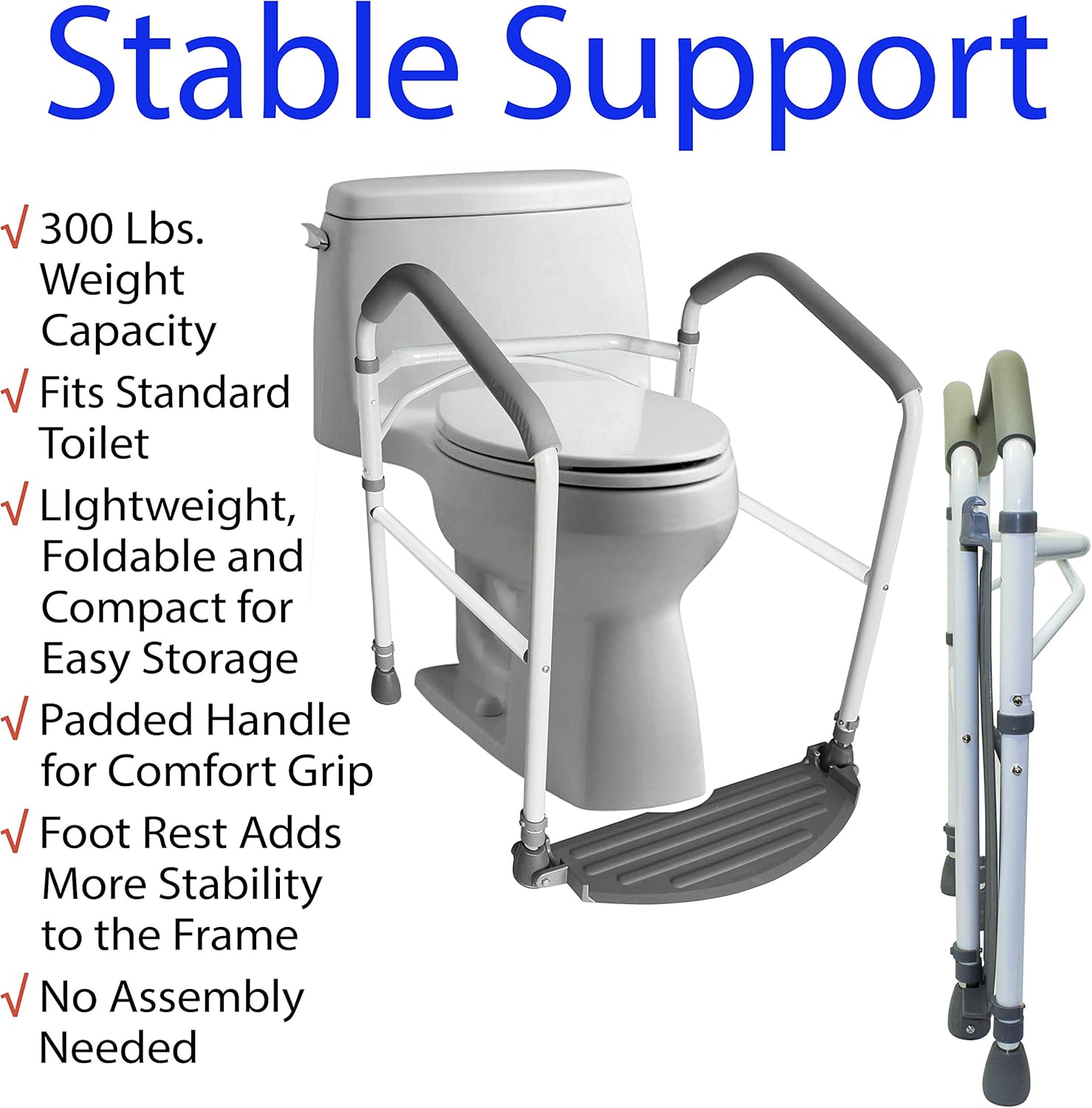 Toilet Safety Frame & Rail - Folding & Portable Bathroom Toilet Safety Rails - Handrail Toilet Bars with Adjustable Height (White): Kitchen & Dining