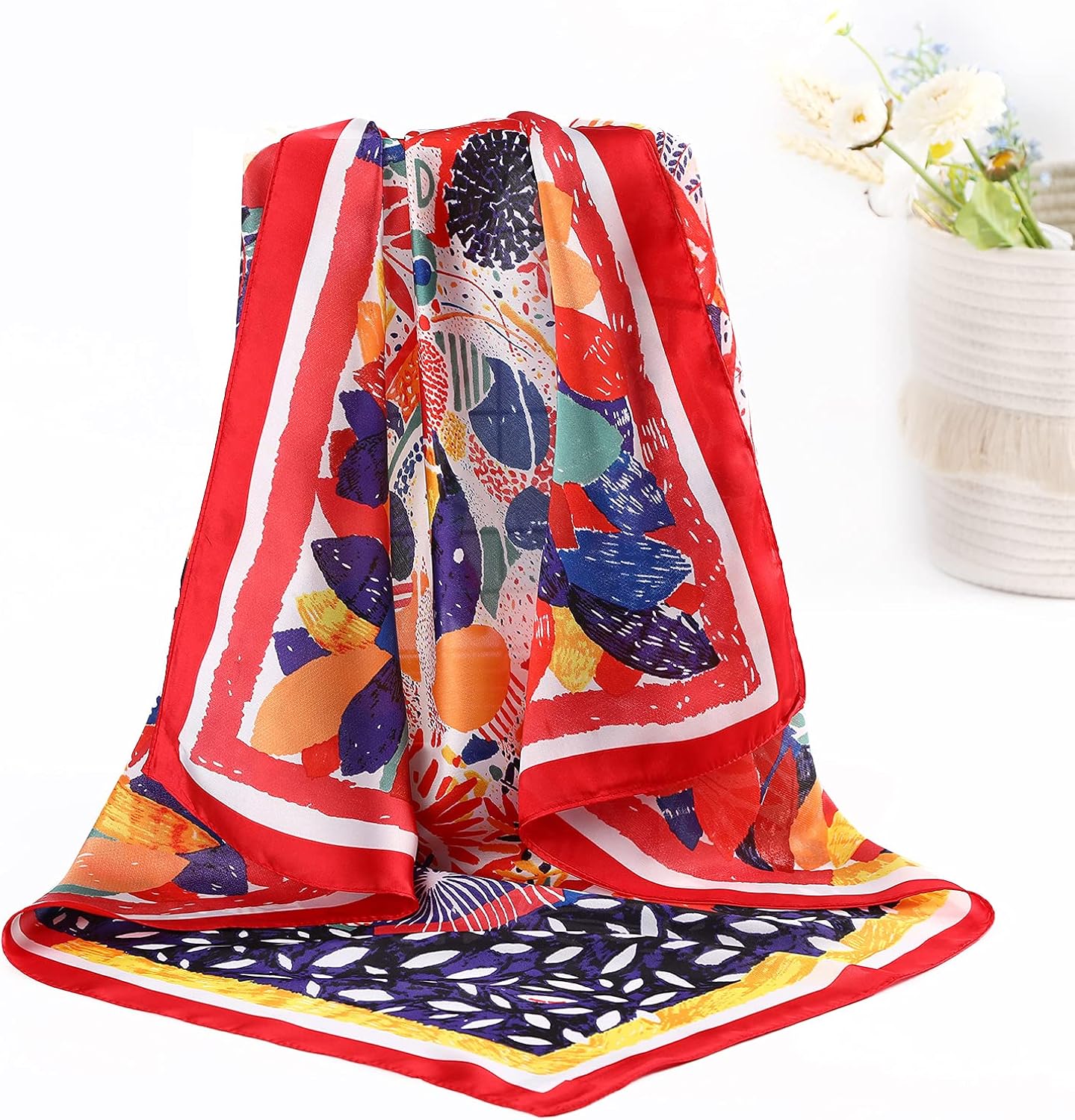 27.5” Silk Satin Square Head Scarf - 4PCS Satin Head Scarves for Women Hair Bandanas Sleeping Head Wraps Neck Scarf Head Kerchief (Flowering Leaves (Beige/Orange/Navy/Red)) at  Women’s Clothing store