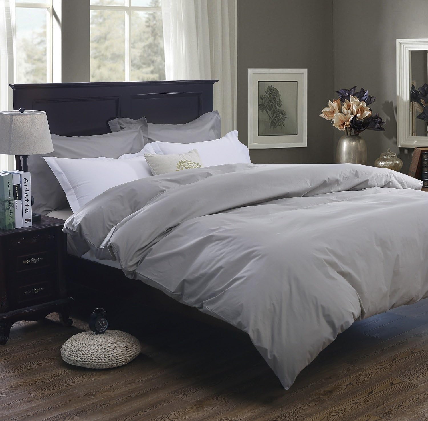 Colourful Snail Duvet Cover Set, 100% Natural Cotton, Hidden Zipper Closure, Corner Ties, Includes 1 Duvet Cover and 2 Matching Pillow Shams, Queen/Full, Grey