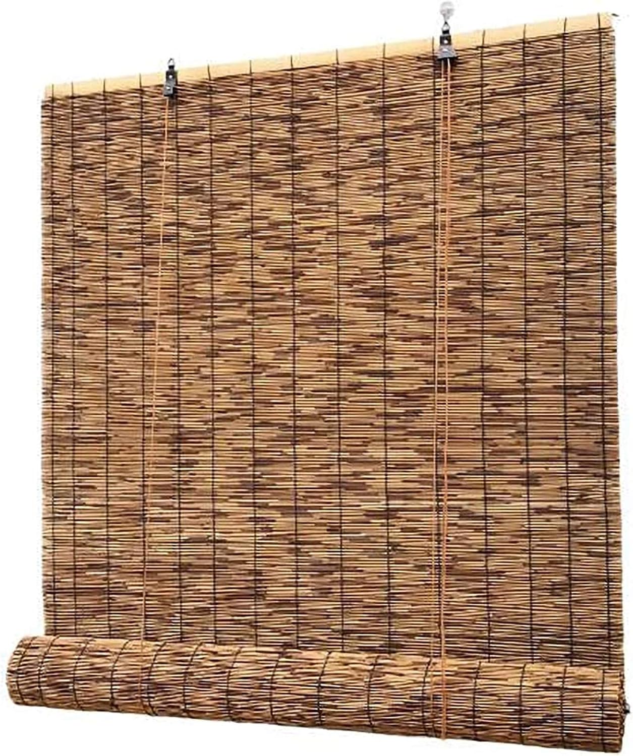 Carbonization Natural Reed Curtain, HandWoven Bamboo Roller Blinds, Vintage Straw Curtain for
