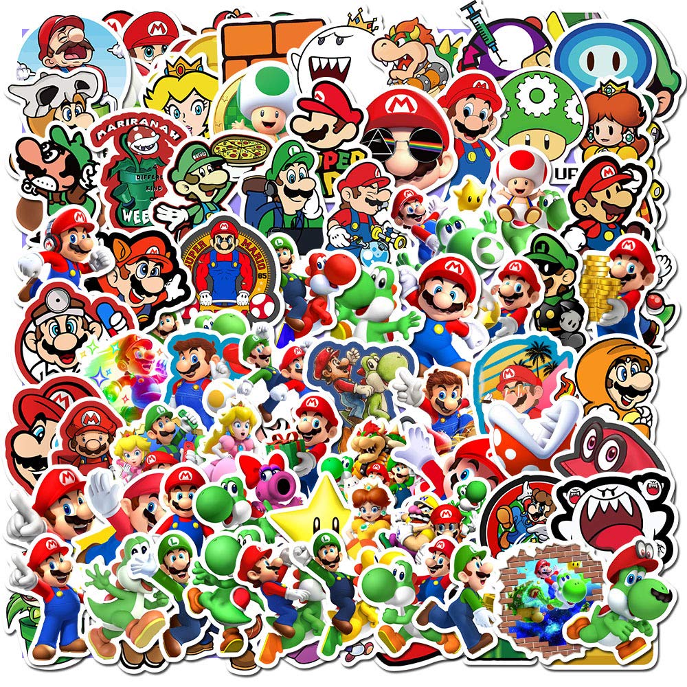 DIWSO Super Mario Bros Stickers (100 PCS) Vinyl Waterproof Stickers for Laptop,Bumper,Skateboard,Water Bottles,Computer,Phone, Anime Stickers for Kids Teens