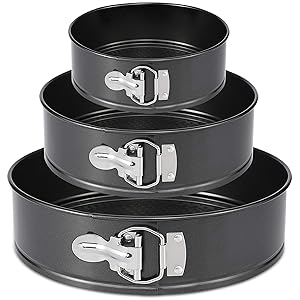 Springform Pan Set,3 Piece 7" 9" 11" Leakproof Round Cake Pan Set,Wedding Cake Pan Set,Spring Baking Pan,Cheesecake Pan with Removable Bottom & Quick-Release Latch and 50 Pcs Parchment Paper
