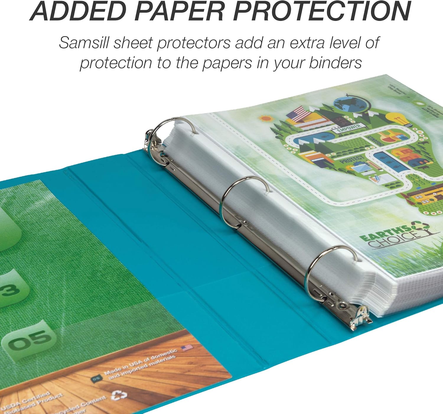 Samsill Earth’s Choice, Durable Fashion Color 3 Ring View Binder, 1.5 Inch Round Ring, Up to 25% Plant Based Plastic, Eco-Friendly, USDA Certified Biobased, Turquoise, Value 2 Pack (MP286577) : Office Products