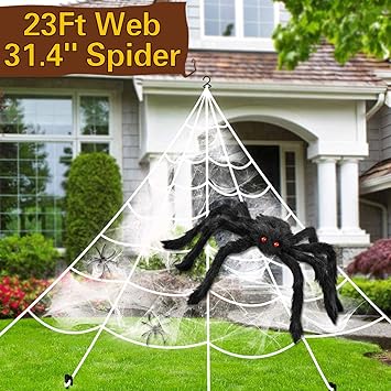 Large 5 Black Widow Rope Spider Web Indoor Outdoor Spiderweb
