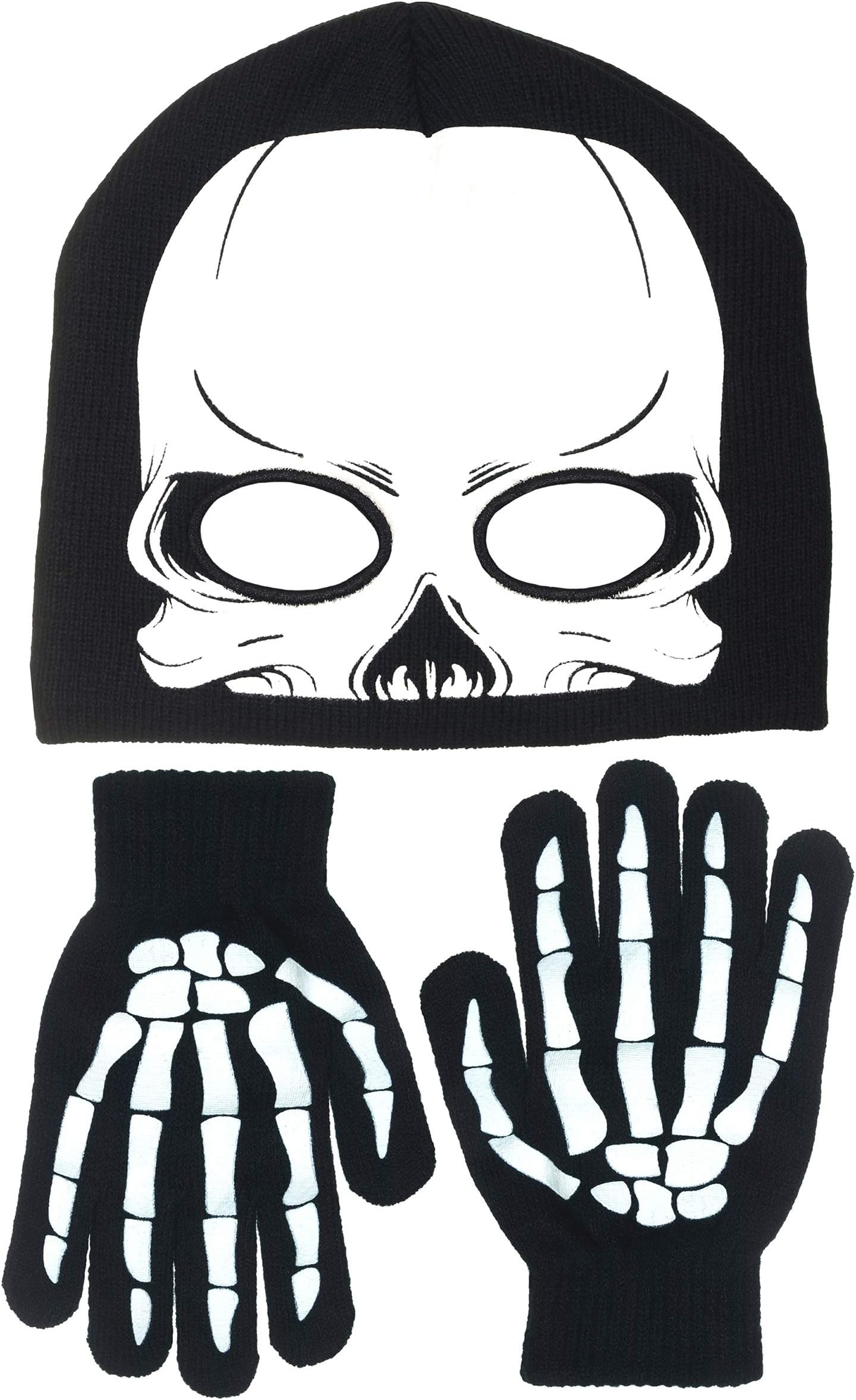 Polar Wear Boy's Skeleton Knit Beanie with Eye Holes & Glove Set