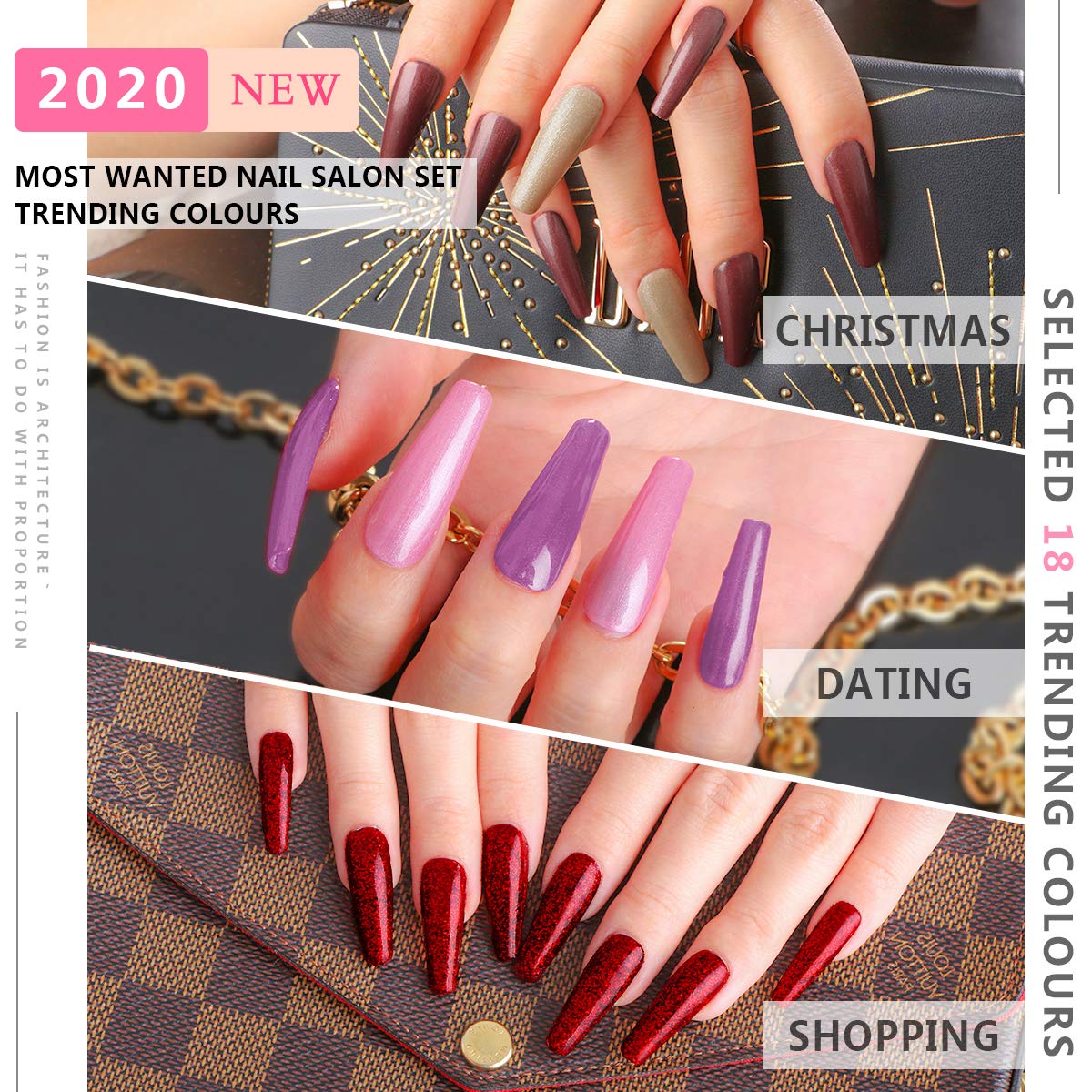 Lavender Violets Gel-Nail-Poish Kit 18-Color Soak off UV LED Nail Gel with No Wipe Base and Top Coat Long Lasting F985 : Beauty