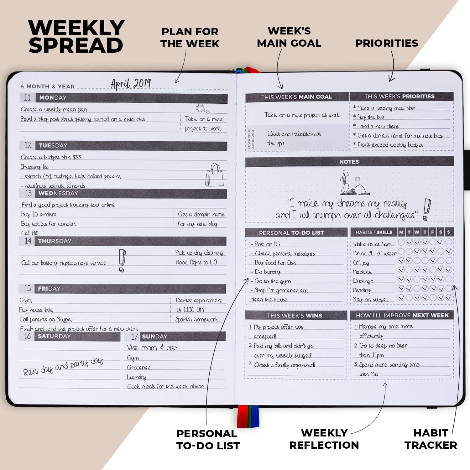 Clever Fox Planner - Undated Weekly & Monthly Organizer Journal for Productivity Time Management & Goals - A5 (Black) - Image 4