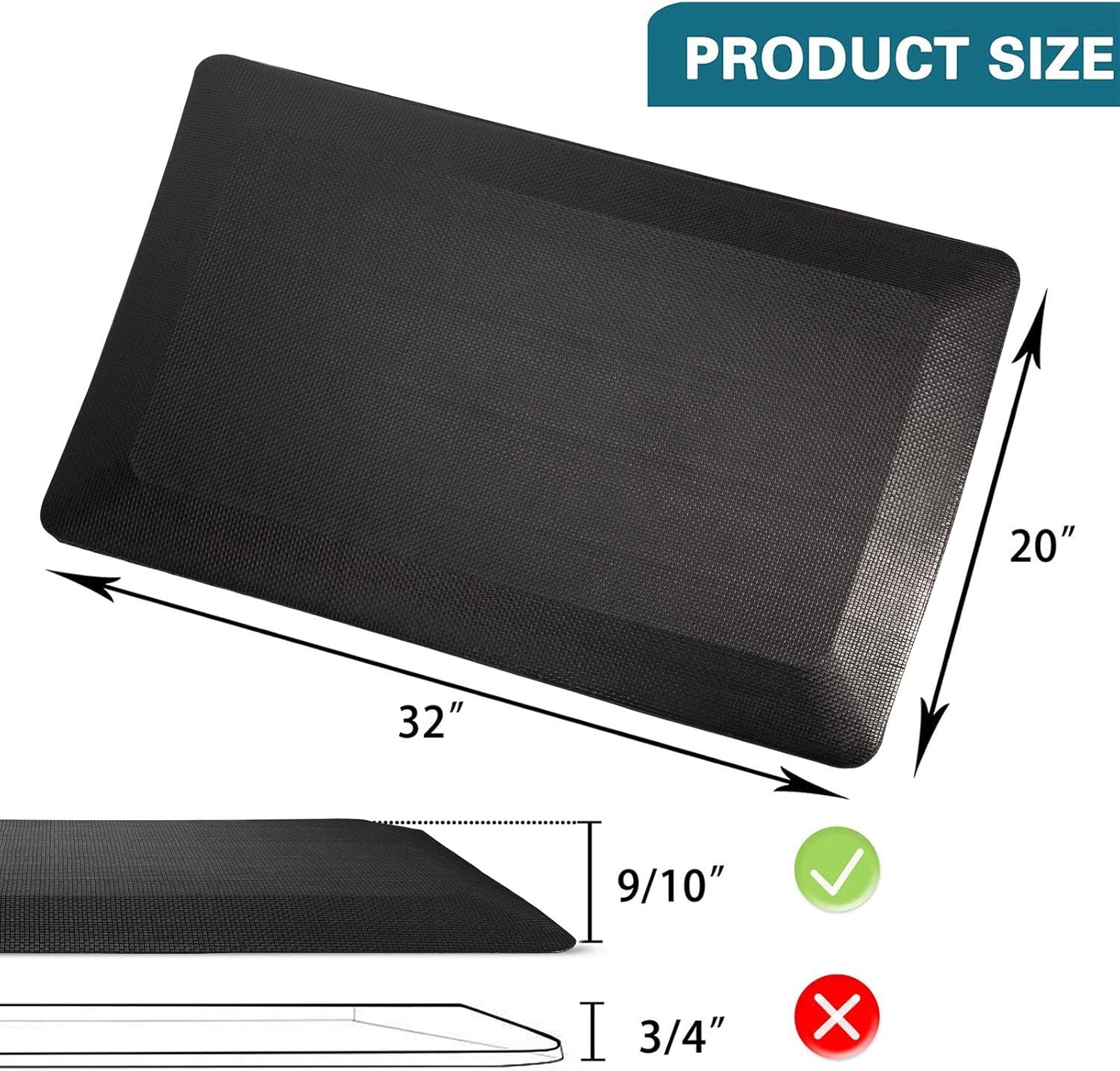 Anti Fatigue Mat Kitchen Mats Cushioned,Thicken Core Foam 20x32x9/10-Inch,Perfect for Kitchens,Standing Desks and Garages,Phthalate Free,Relieves Foot,Knee,and Back Pain(Black,20"x32"): Kitchen & Dining