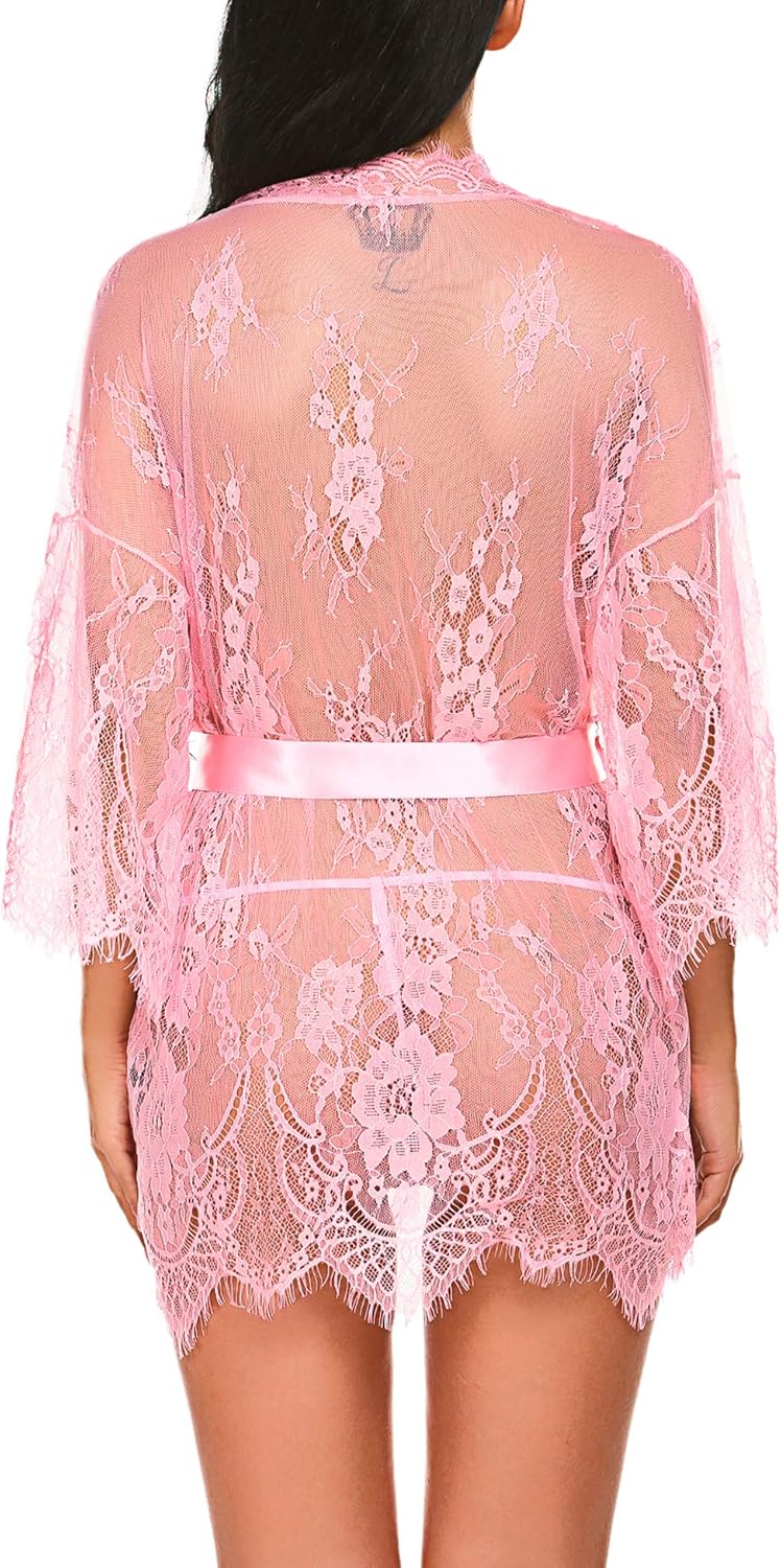 Avidlove Women's Lace Kimono Robe Babydoll Lingerie Mesh Nightgown S-4XL: Clothing