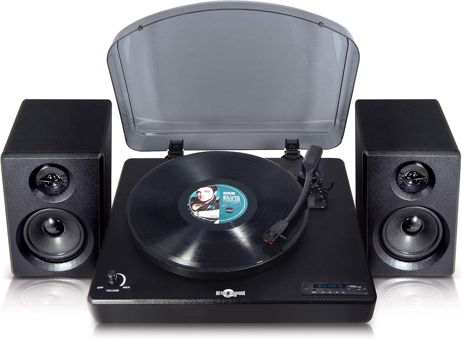 NEW Retro Musique Bluetooth Table Top Turntable/Record Player In Wood