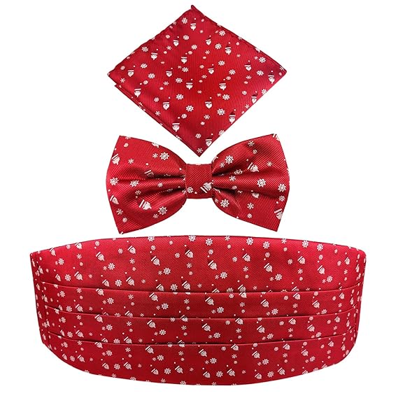 Buy Men's Christmas Pattern Jacquard Pretied Bow Tie & Pocket Square