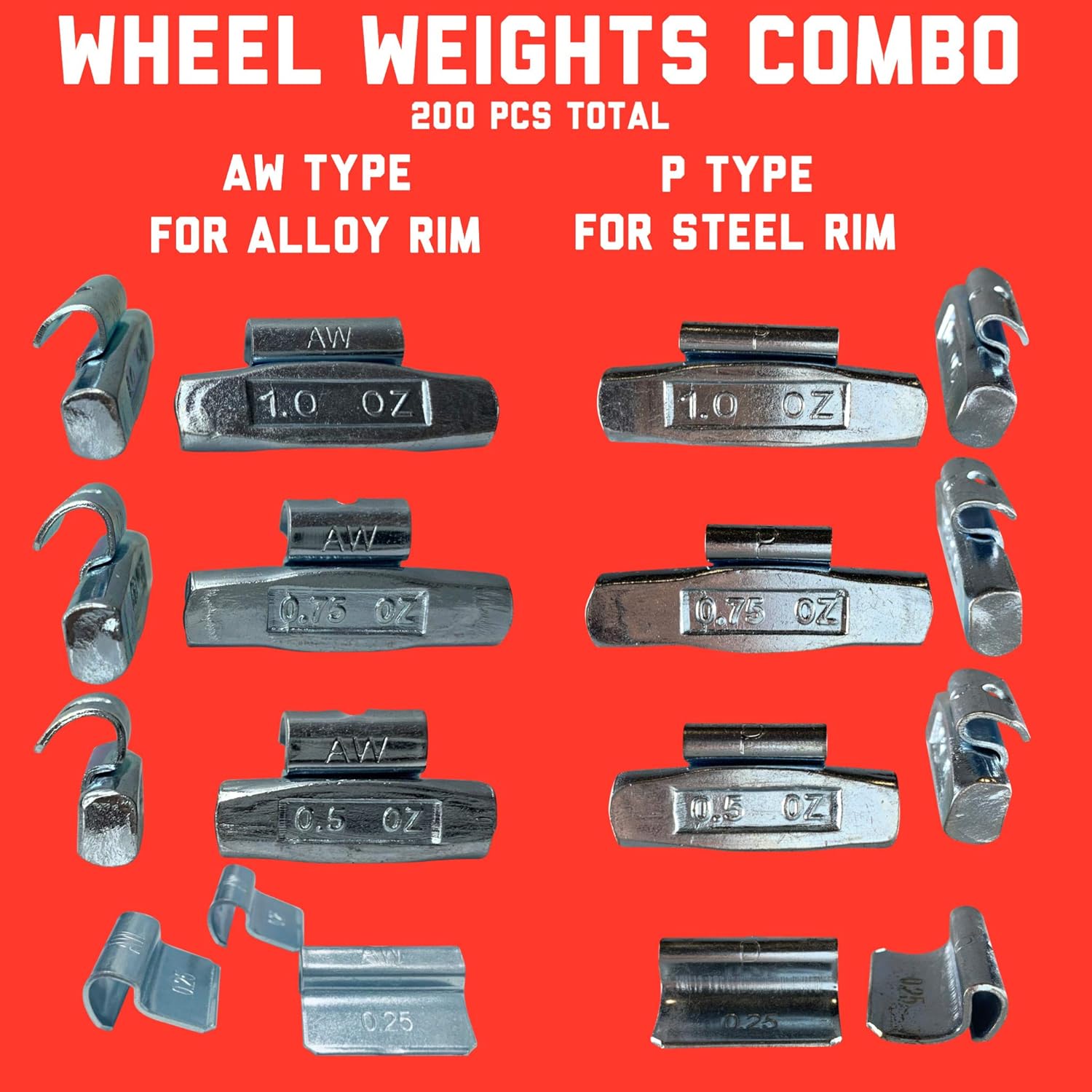 Amazon Com Gallardo Tire Products Combo Of 0 Pcs Total Fe Clip On Steel Wheel Weights 100 Aw Type For Alloy Rims And 100 P Type For Steel Rims Automotive