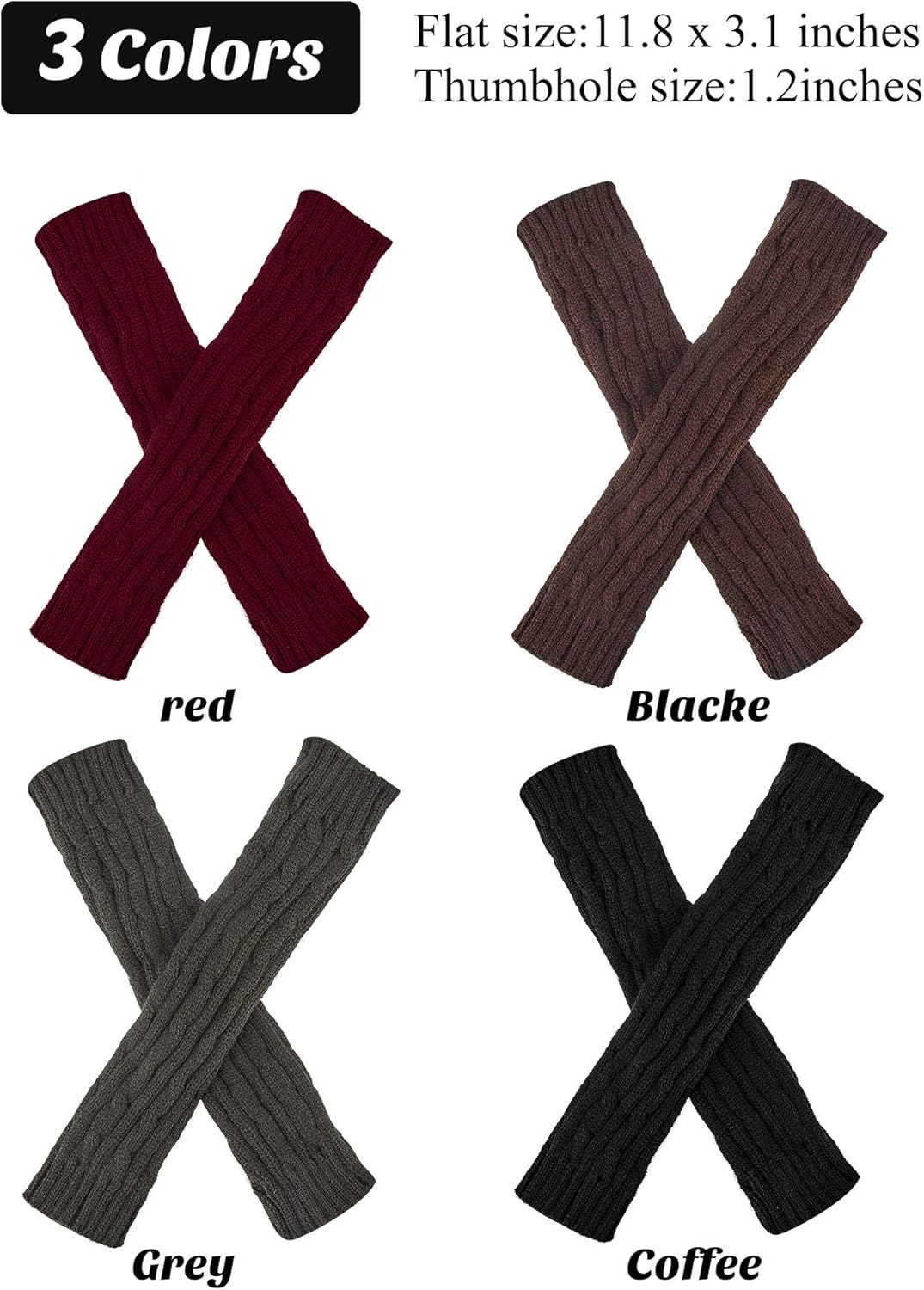 4 Pairs Knitted Arm Warmers Gloves Winter Long Fingerless Gloves Thumb Hole Gloves Mittens for Women and Men at  Women’s Clothing store