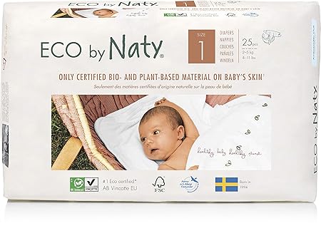 NATY by Nature Babycare 8178358B Eco by Naty Premium Bio-Windeln für empfindliche Haut, Größe 1, 2-5kg, 4 Packungen à 25 Stüc