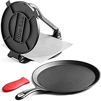 Uno Casa Cast Iron Tortilla Press 8 Inch with Cast Iron Comal Pan - Bundle of Tortilla Pan for Roti, Tawa, Dosa and Pre…