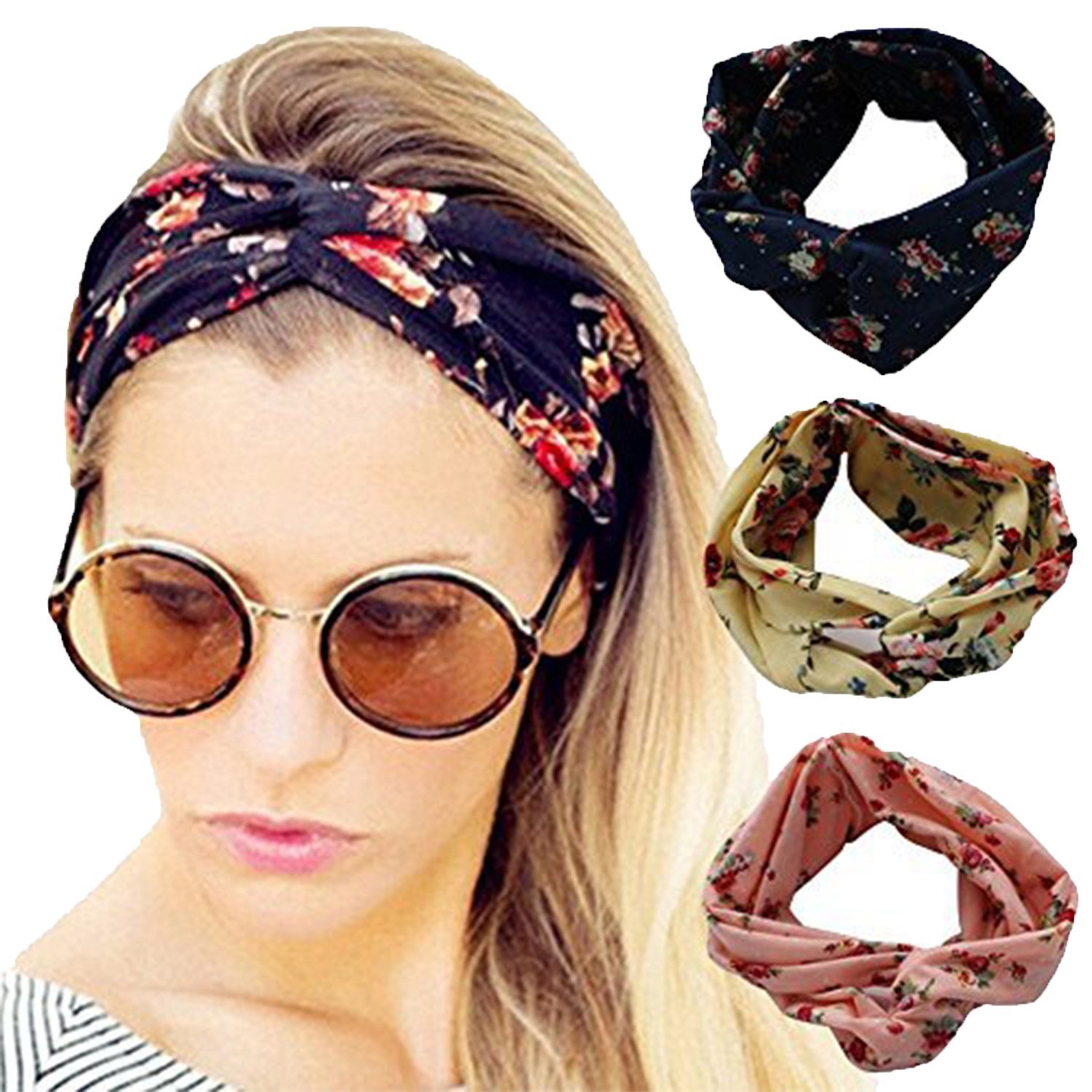 Women Headband Vintage Hair Wrap Hair Accessories,Wishesport Women Elastic Turban Head Wrap Headband Twisted Hair Band,4 Pack