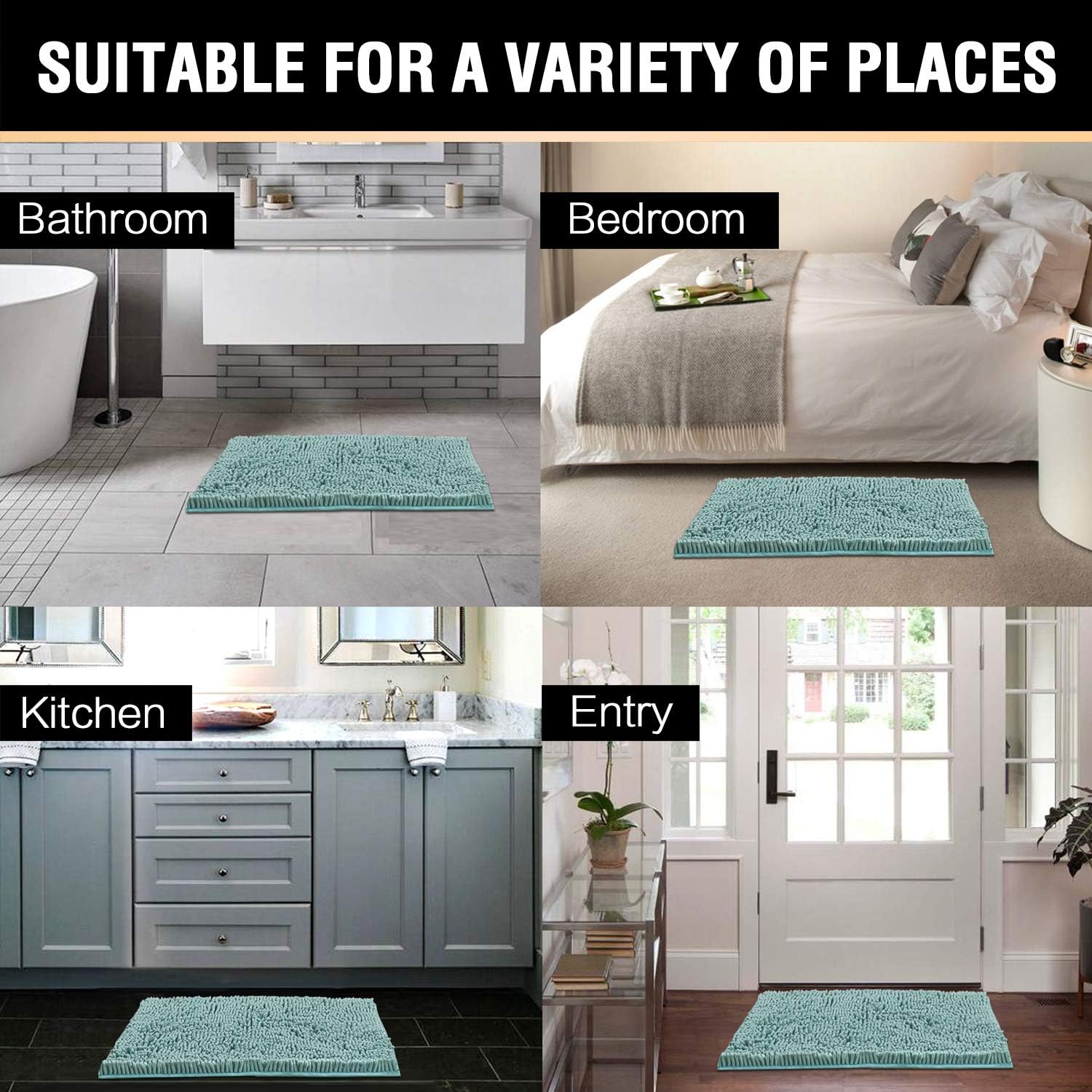Microfiber Bath Rugs Chenille Floor Mat Ultra Soft Washable Bathroom Dry Fast Water Absorbent Bedroom Area Rugs, 17 x 24 - Inch, Eggshell Blue: Home & Kitchen