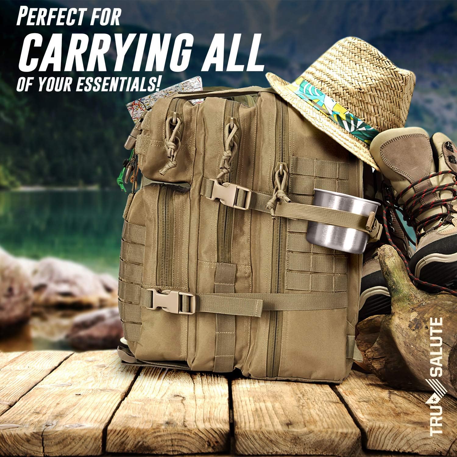 Tru Salute Military Tactical Backpack Large Tan Army 3 Day Assault Pack Molle Bugout Bag Rucksack (tan): Clothing