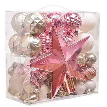Victor's Workshop 50 Stücke 30-100mm Weihnachtkugeln Set Plastik Pink und Weiß Christbaumkugeln Weihnachten Baum Dekoration
