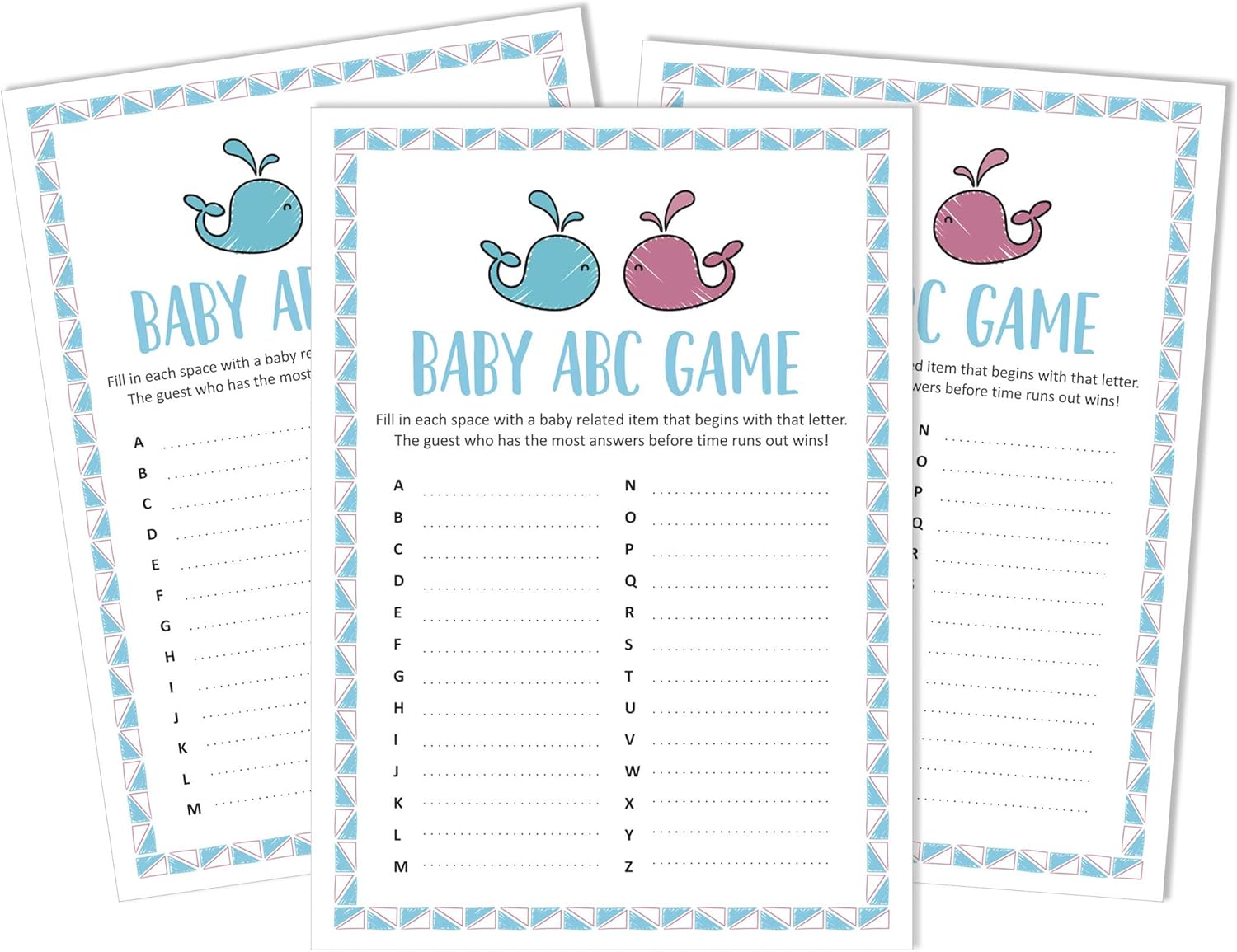 Amazon Com Inkdotpot 50 Baby Alphabet Abc Game Gender Reveal Baby Shower Game It S A Boy It S A Girl Party Supplies Home Kitchen