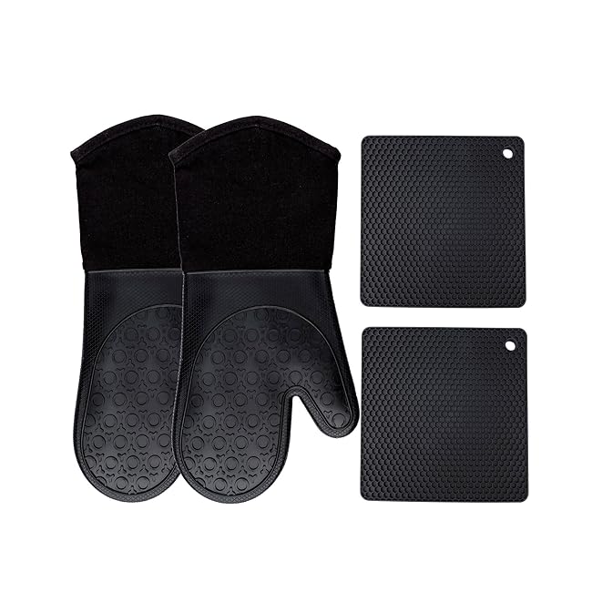 Homwe Silicone Oven Mitts and Potholders (4-Pi...