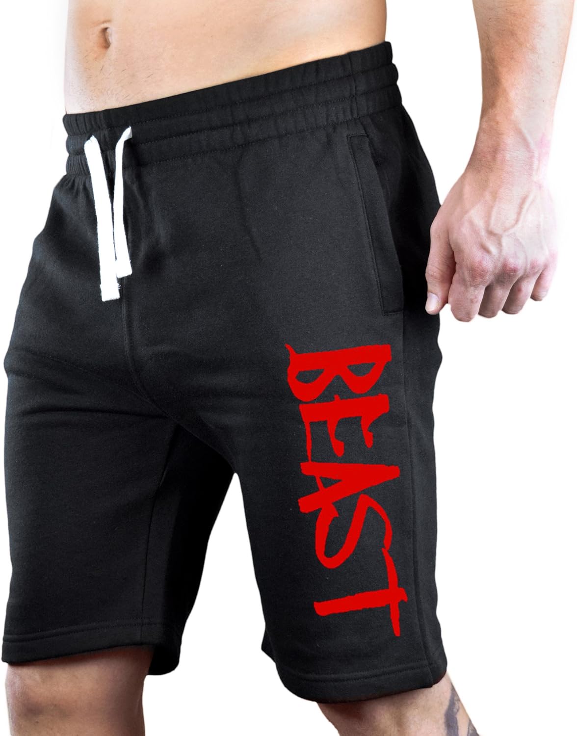 red sweatpant shorts