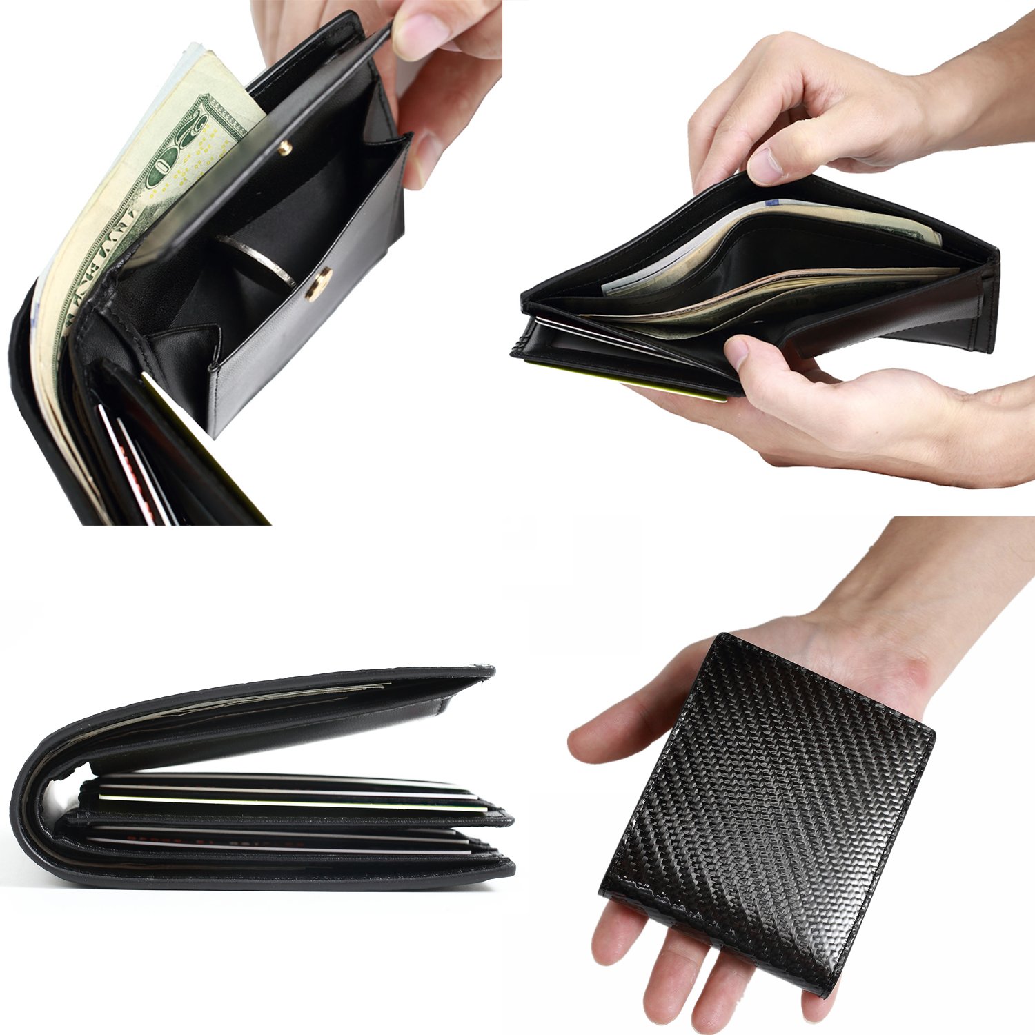 Men RFID Blocking Carbon Fiber Wallet Trifold Slim Ultralight with Coin Pocket