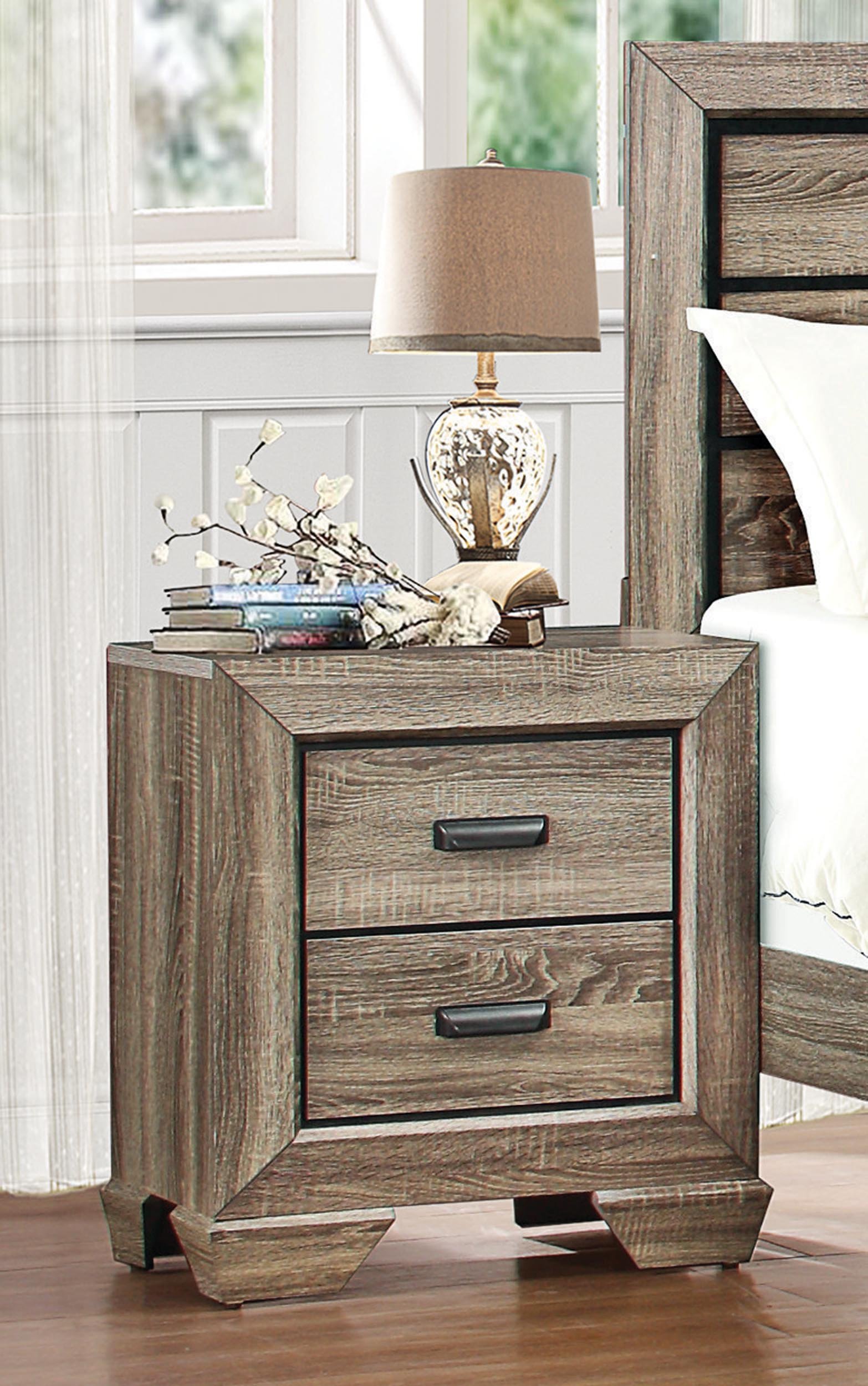Homelegance Beechnut Contemporary Rustic 2Drawer Nightstand, Light Elm