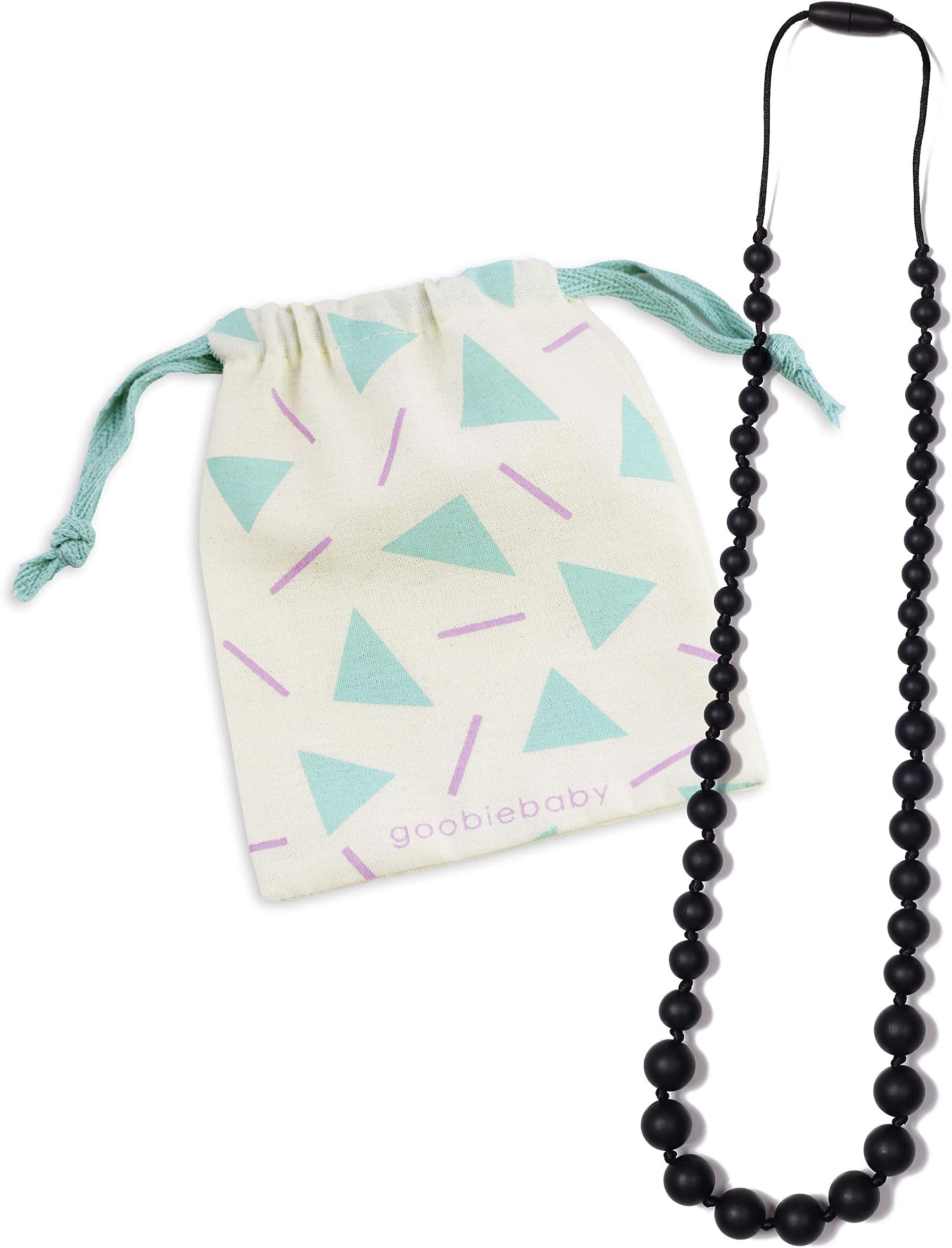 Goobie Baby Audrey Silicone Teething Necklace for Mom to Wear, Nursing Necklace Chew Bead (Teething Necklace - Black)