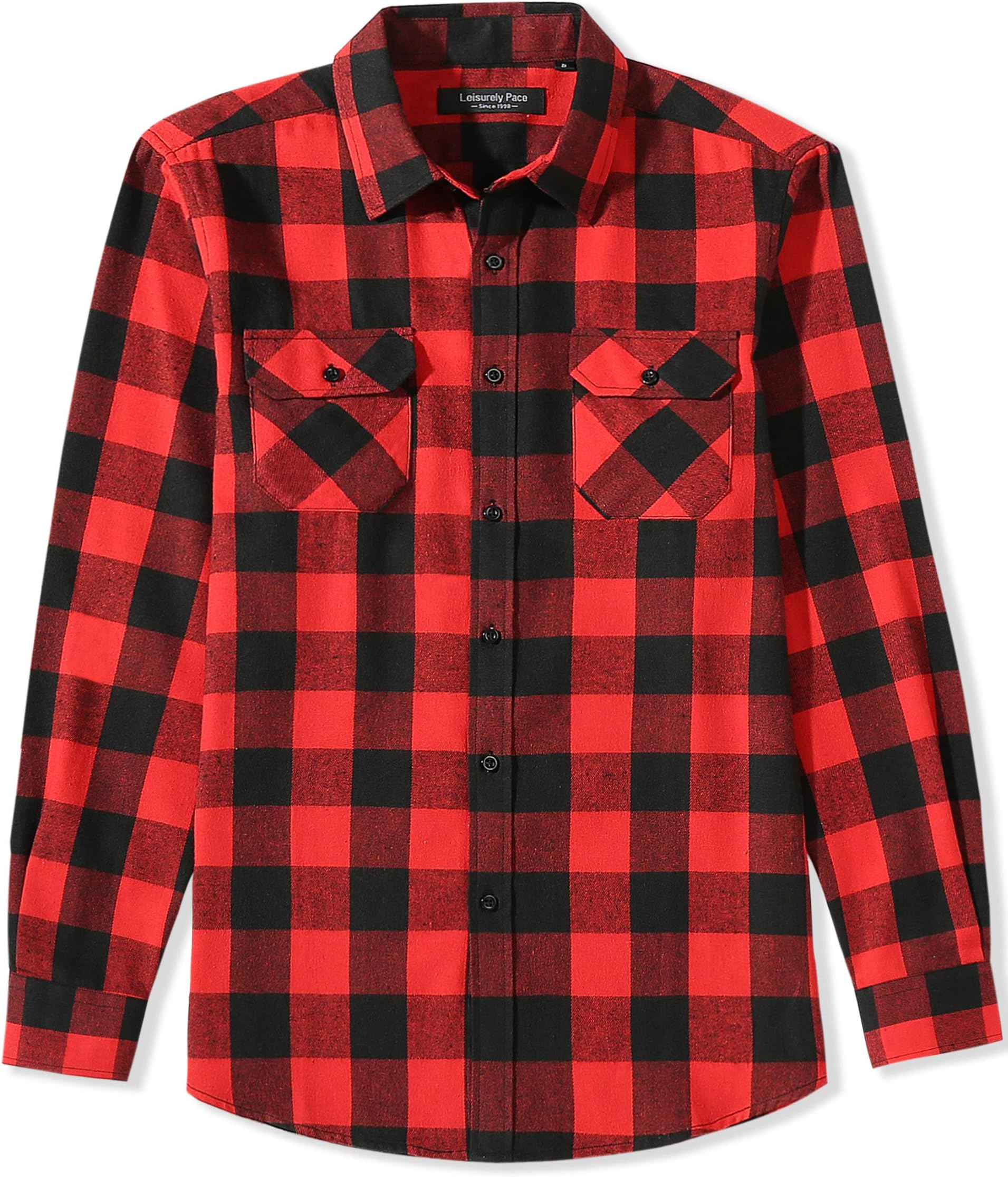 Leisurely Pace Men's Button Down Long Sleeve Buffalo Plaid Flannel Shirt