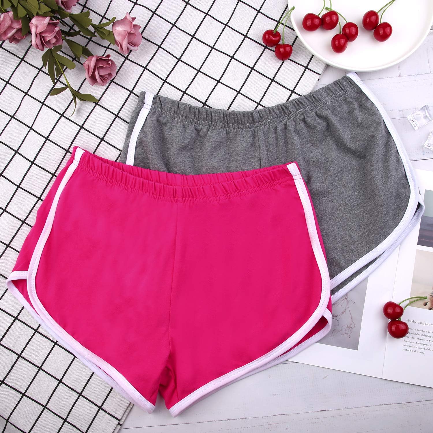 URATOT 2 Pack Cotton Sport Shorts Yoga Dance Short Pants Summer Athletic Shorts at  Women’s Clothing store