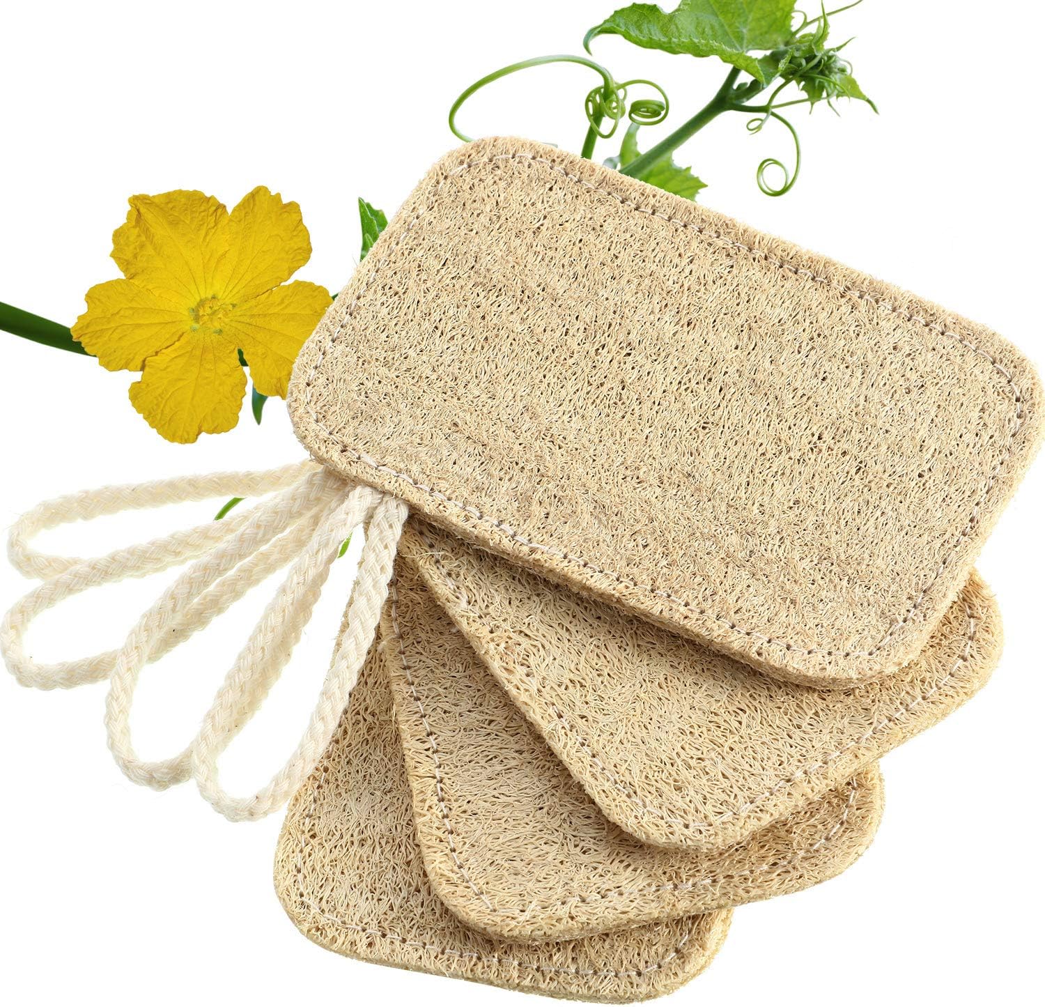 Boao 4 Pieces Dishwashing Scrub Kitchen Loofah Sponge Scourer, No Bleaching, Kitchen and Household Dish Sponges Loofah Pad (Rectangular Shaped)