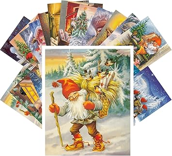 picture Vintage Christmas Gnomes postcard set 24pcs vintage christmas gnomes by lars carlsson dwarwes