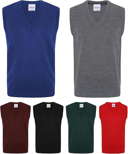 Voice7 Kids Boys Mens V Neck Tank TOP Plain Sleeveless Jumper 3 Years