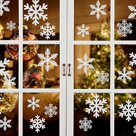 Decorazioni Natalizie Per Vetrine.Naler 96pcs Decalcomanie Adesivi Per Vetrine Natalizie Adesivo In Vinile Per Finestre Di Natale Glueless Pvc Wall Sticker Per Decorazioni Natalizie Amazon It Casa E Cucina